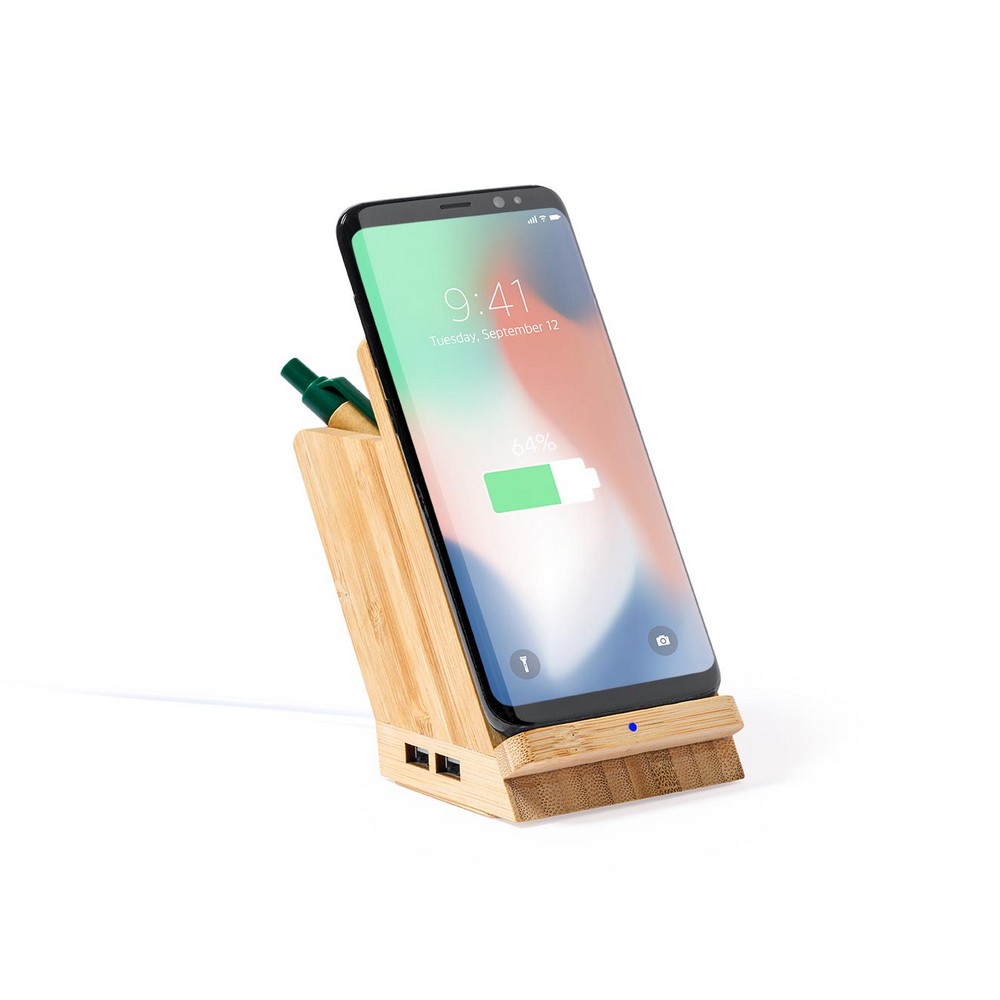 Chargeur sans fil en bambou 5W hub USB 2.0 porte-stylo support de tlphone