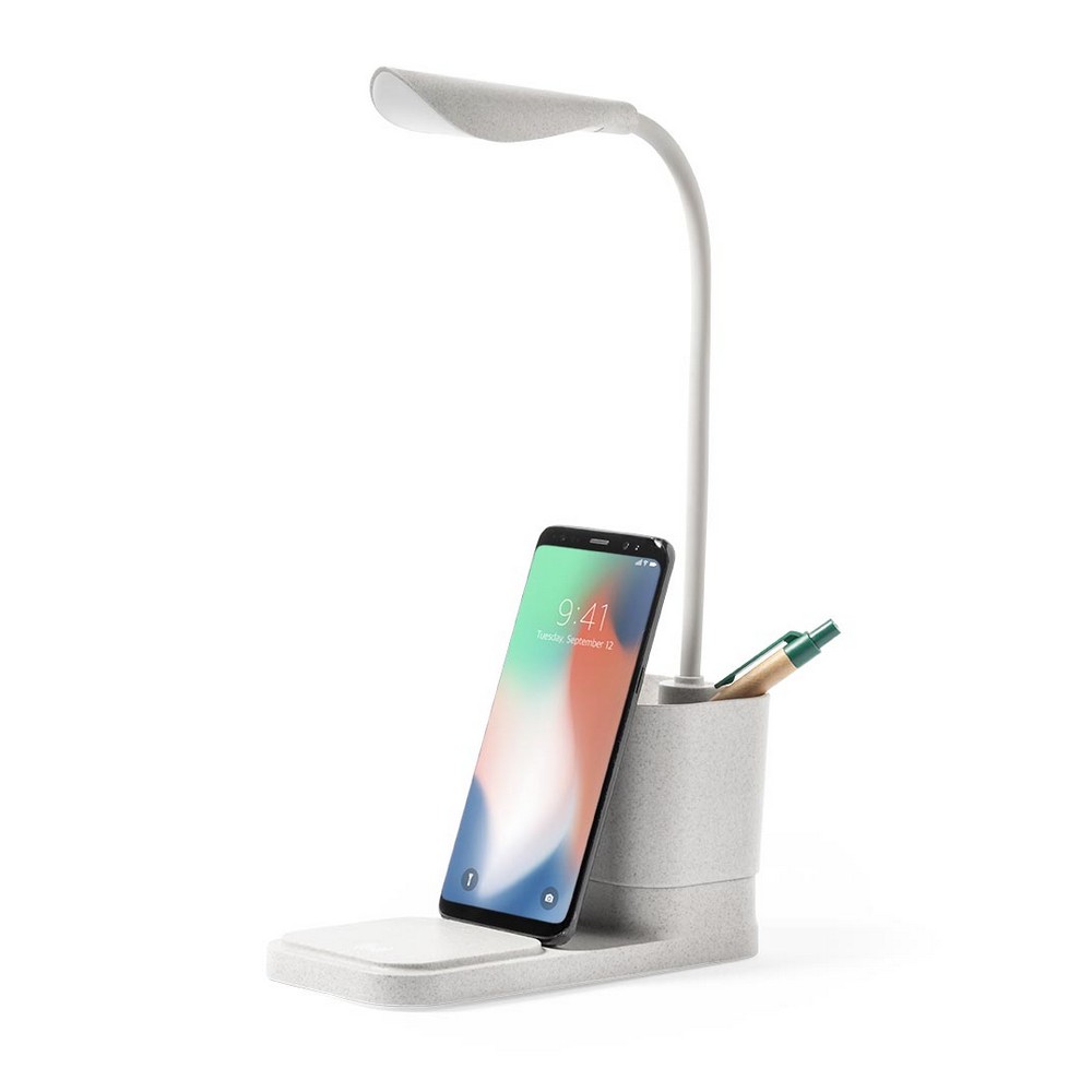 Lampe de bureau en paille de bl chargeur sans fil 10W support tlphone porte-crayons bureau